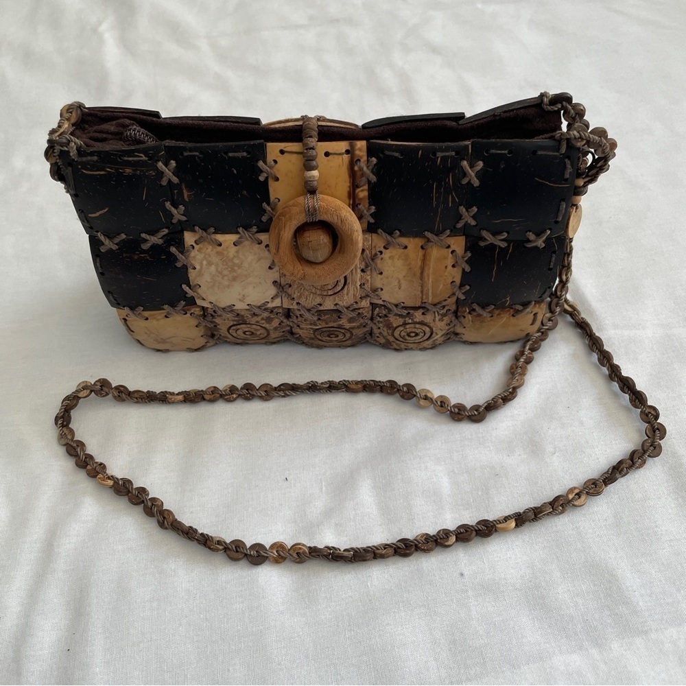 Boho Bohemian Tribal Island Crossbody Handbag ~ Coconut Wood Beaded Patchwork